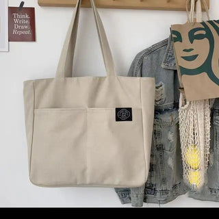 Canvas Tote Bag with Pockets
