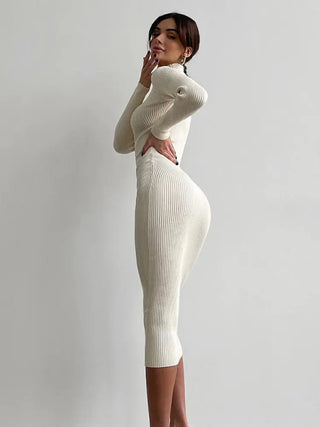 High-Neck Knitted Mini & Midi Dress