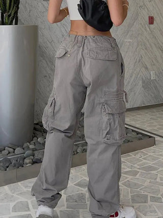 Streetwear Cargo Pants Zip Pocket Low Rise Denim Trousers Vintage