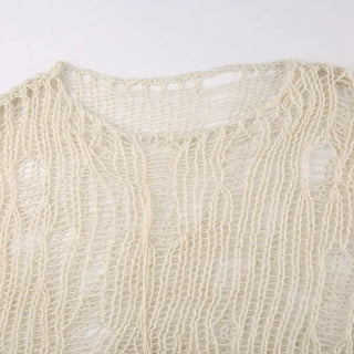 Avery Distressed Crochet Knit Crop Top