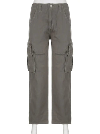 Streetwear Cargo Pants Zip Pocket Low Rise Denim Trousers Vintage