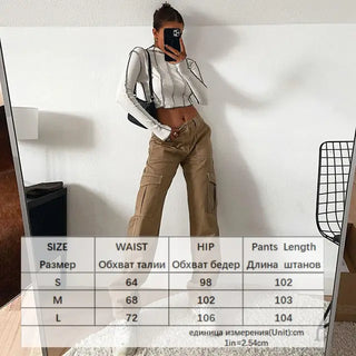 Streetwear Cargo Pants Zip Pocket Low Rise Denim Trousers Vintage