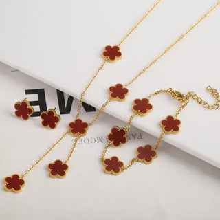 Adjustable Flower Bracelet, Necklace, and Earrings