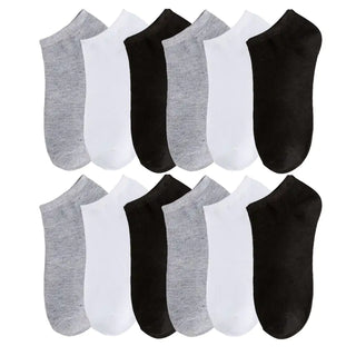 10 Pairs Breathable Ankle Socks Cotton, White, Grey, Black