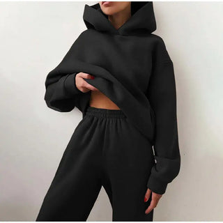 Women's Casual Solid Long Sleeve Hooded Two Piece Set