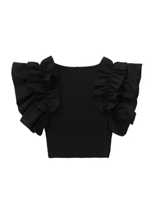 Ruffle Sleeve Knitted Woman Tees