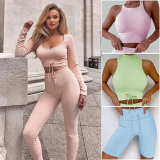 Backless Bra, Strap Vest, High Waist Leggings & Shorts Fashion Sportswear