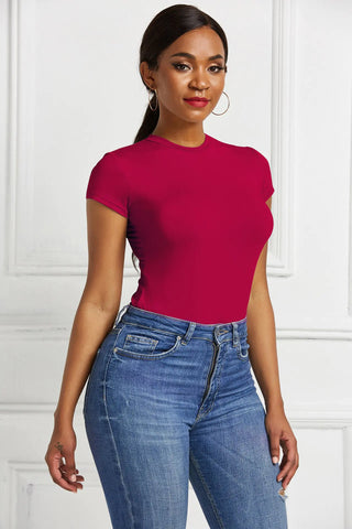 O Neck Short Sleeve Sexy Skinny Short Bodysuit