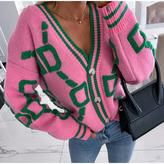 Autumn Winter Women's Embroidered Knit Cardigan - Warm Fashion Sweater