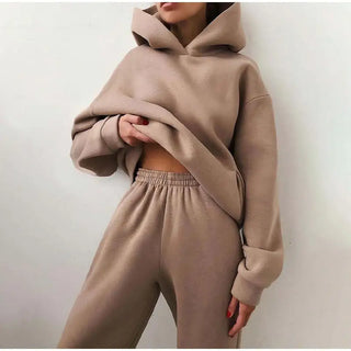 Women's Casual Solid Long Sleeve Hooded Two Piece Set