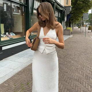 Chic Halter Top And Maxi Slit Skirt