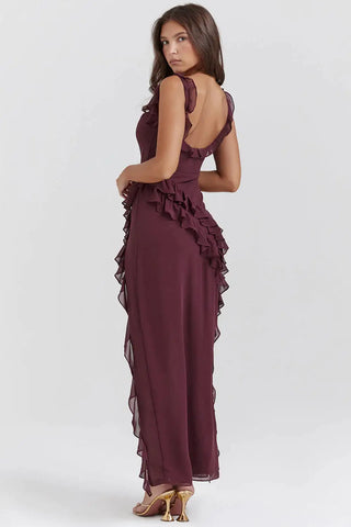 Burgundy Refined Ruffle Dress