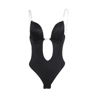 Bodysuit Shapewear Deep V-Neck Body Shaper Backless U Plunge Thong Shapers Waist Trainer Women Clear Strap Padded Push Up Corset