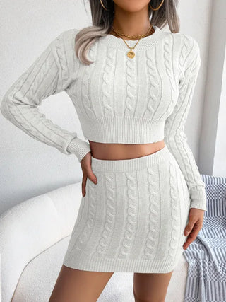 Slim Two Piece Set Twist Sweater Knit Skirt