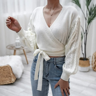 V-Neck Cross Wrap Women's Knitted Sweaters