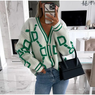 Autumn Winter Women's Embroidered Knit Cardigan - Warm Fashion Sweater