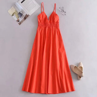 Cotton V Neck Summer Women's Dress