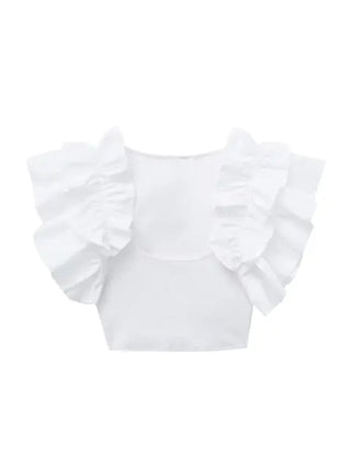 Ruffle Sleeve Knitted Woman Tees