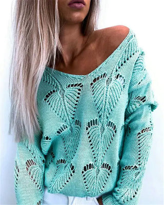 V-neck casual long-sleeved cut out sweater