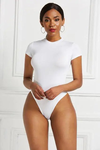 O Neck Short Sleeve Sexy Skinny Short Bodysuit