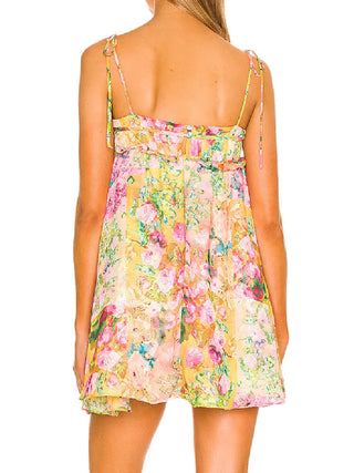 Bow Ruched Floral Summer Mini Dress