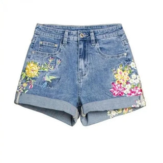 Flower Embroidery Denim Shorts