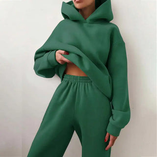 Women's Casual Solid Long Sleeve Hooded Two Piece Set