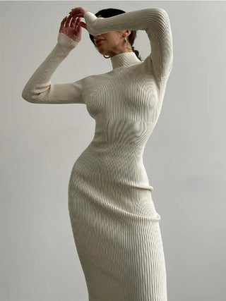 High-Neck Knitted Mini & Midi Dress