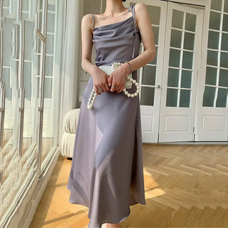 Tie Strap Satin Midi Dress