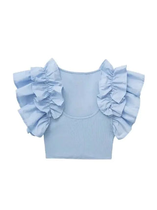 Ruffle Sleeve Knitted Woman Tees