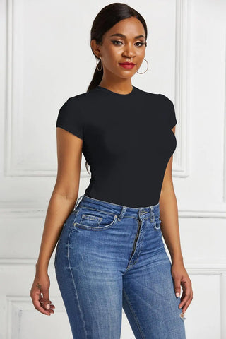 O Neck Short Sleeve Sexy Skinny Short Bodysuit