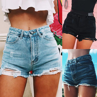 High-waisted jean shorts