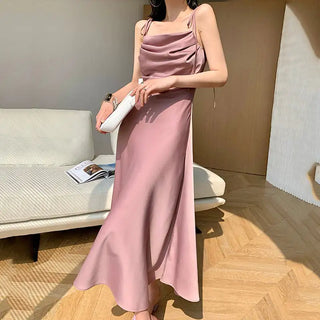 Tie Strap Satin Midi Dress