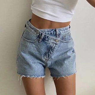 Vintage Asymmetric Blue Shorts Women