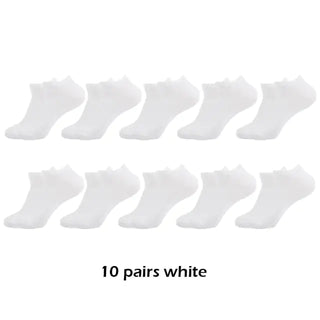 10 Pairs Breathable Ankle Socks Cotton, White, Grey, Black