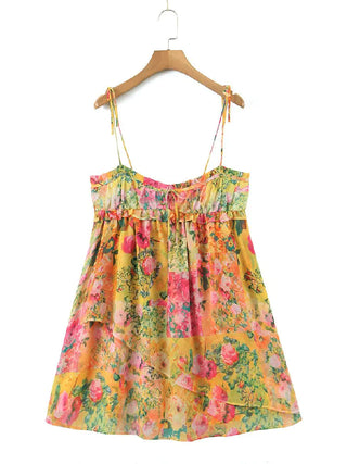 Bow Ruched Floral Summer Mini Dress