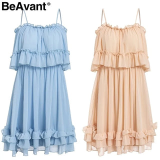 Chiffon Summer Ruffle Pleated Short Dress