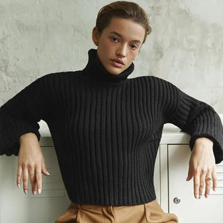 Knit Turtleneck Flare Sleeve Sweater