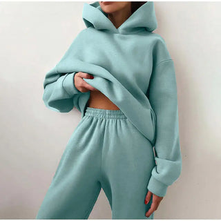 Women's Casual Solid Long Sleeve Hooded Two Piece Set