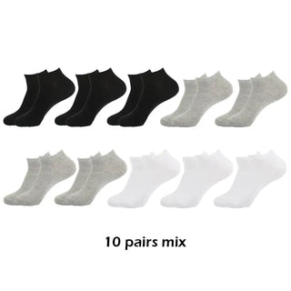 10 Pairs Breathable Ankle Socks Cotton, White, Grey, Black