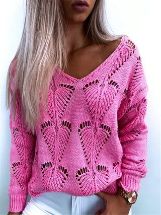 V-neck casual long-sleeved cut out sweater