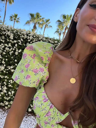 Green Floral Mini Dress